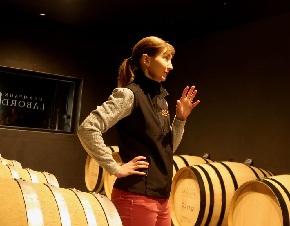 Delphine Laborde of Champagne Laborde in the cellar