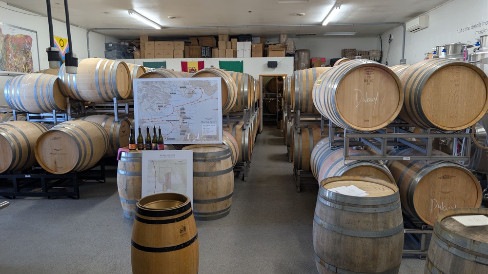 Walter Scott Wines barrel room